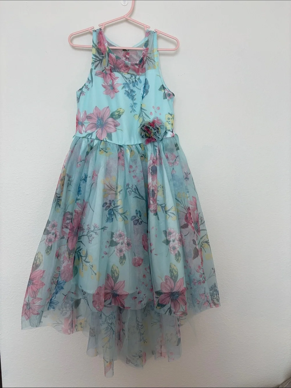 NWOT Girls' Light Blue Floral Tulle High-Low Party Dress